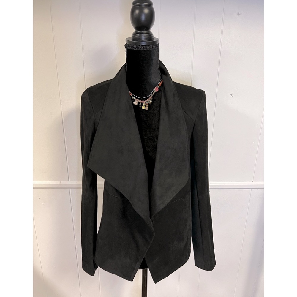 NWT‼️BB Dakota “Suede it Out” Faux Suede Draped Front Jacket -Small Black